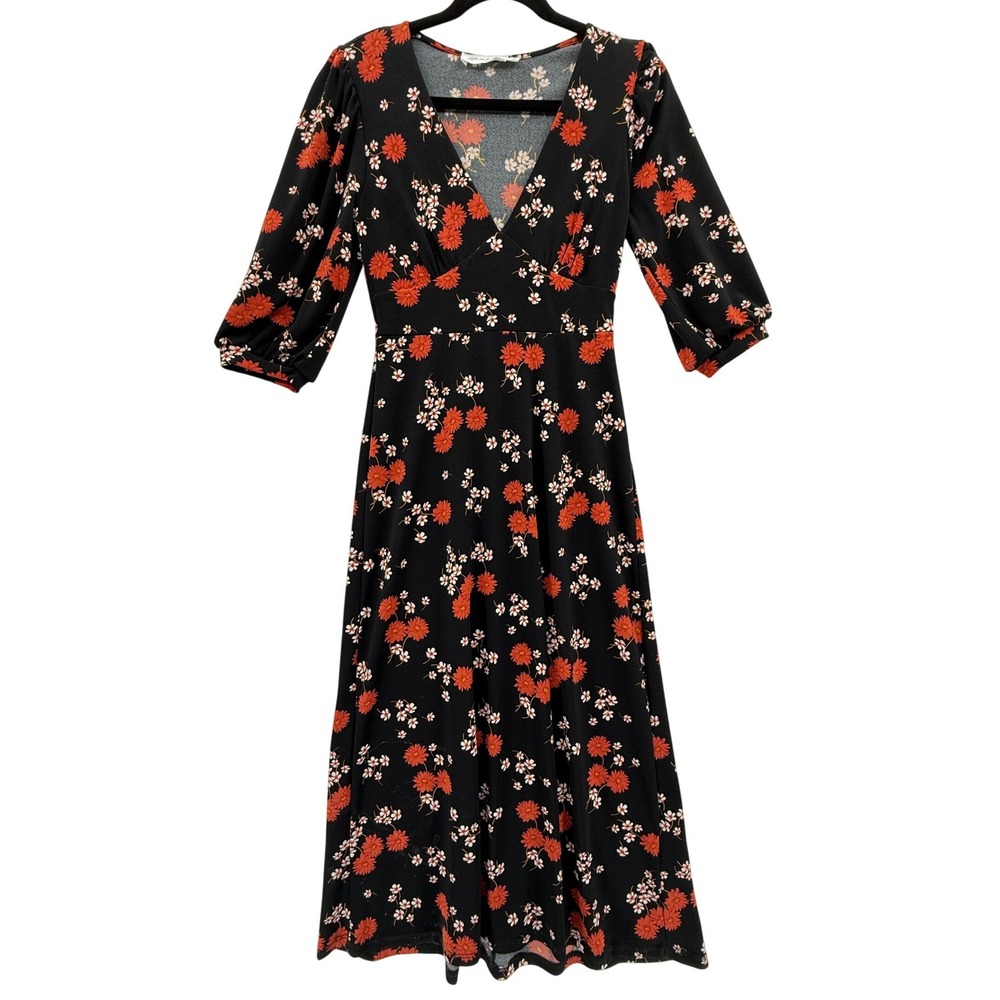 Anthropologie All In Favor Midi Dress Floral Small Dark Romantic Boho‎